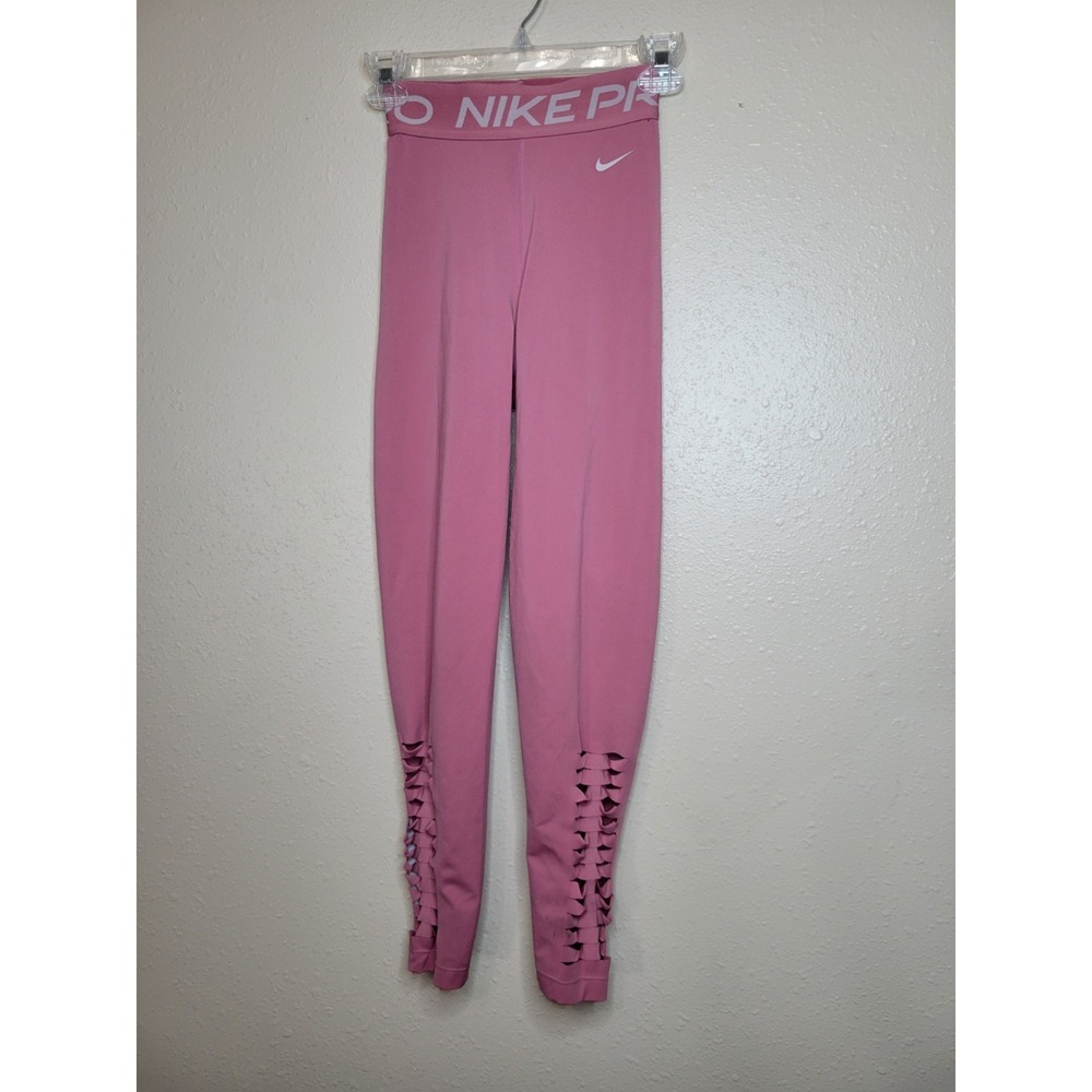 Nike Pro Women's Leggings Pink‎ Logo Athletic Workout Yoga Wear Sz XS